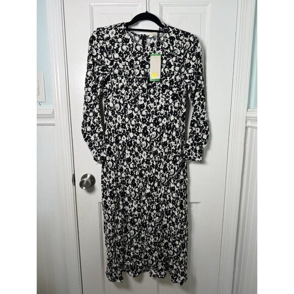 Boden Crew Neck Midi Tea Dress in Black Bloom Silhouette NWOT Size US 4P - Picture 3 of 12